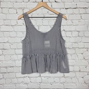 Striped Sheer Peplum Crop Top M Black & White